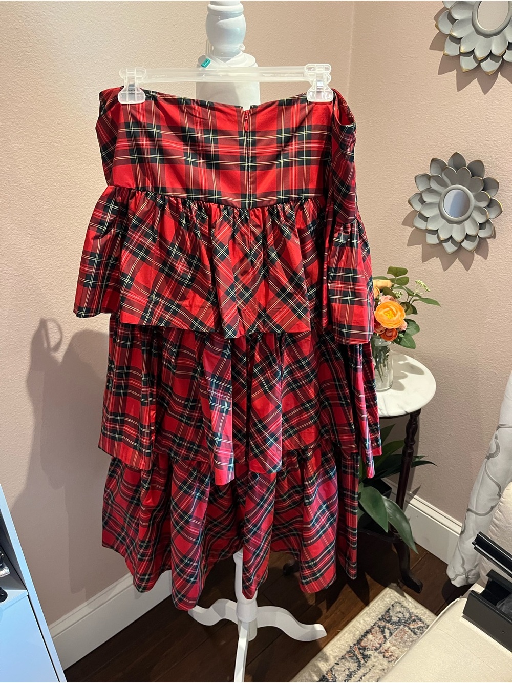ANTONIO MELANI Red and Green Plaid Tiered Girls Dress - Picture 2 of 3